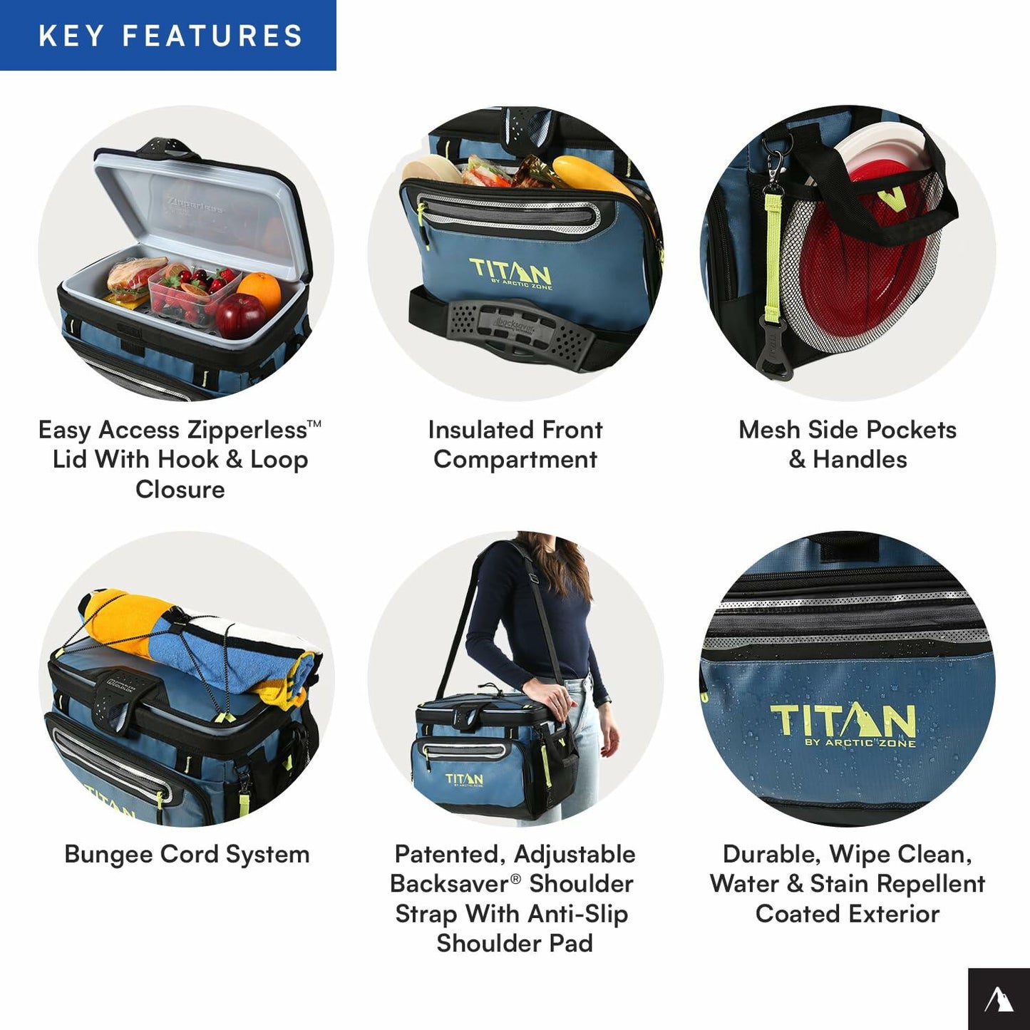 Titan by Arctic Zone 30 Can Zipperless Soft Cooler with HardBody Liner, Marine Blue