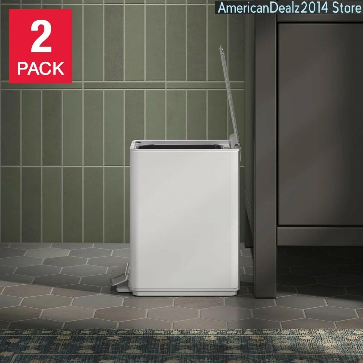 Kohler 6L Step Trash Bin, 2-pack, Stainless Steel, White