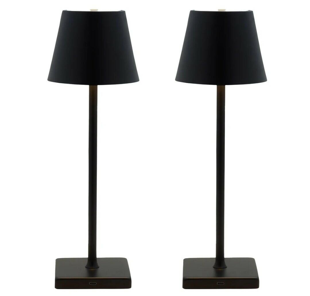 Mikasa Rechargeable 14-inch LED Lamps with Touch Control, Set of 2 (Black)
