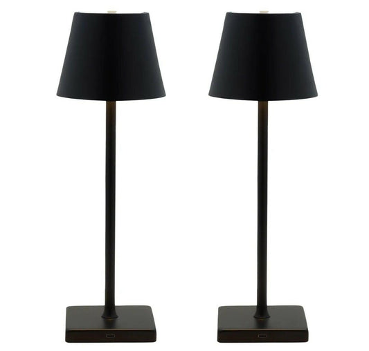 Mikasa Rechargeable 14-inch LED Lamps with Touch Control, Set of 2 (Black)