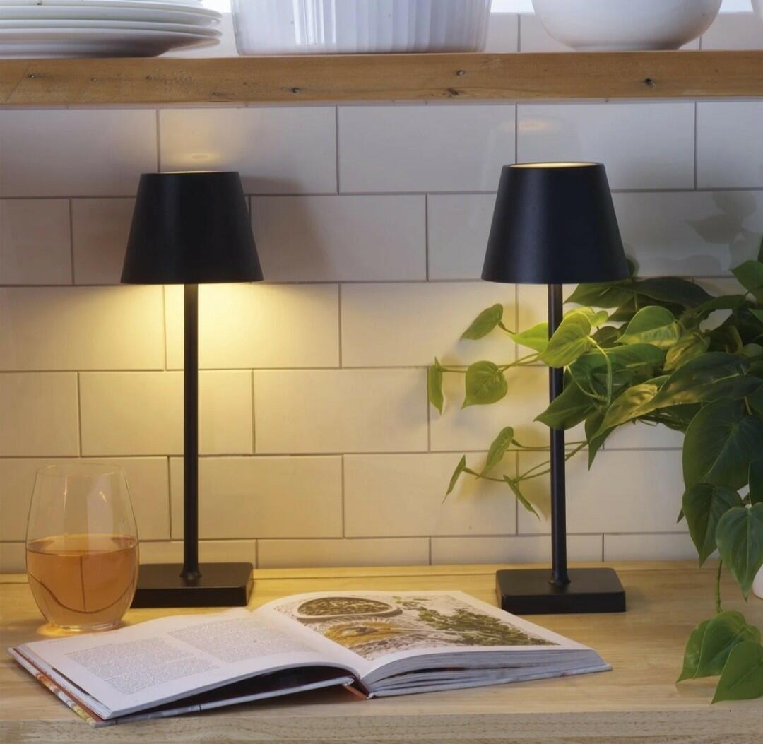 Mikasa Rechargeable 14-inch LED Lamps with Touch Control, Set of 2 (Black)