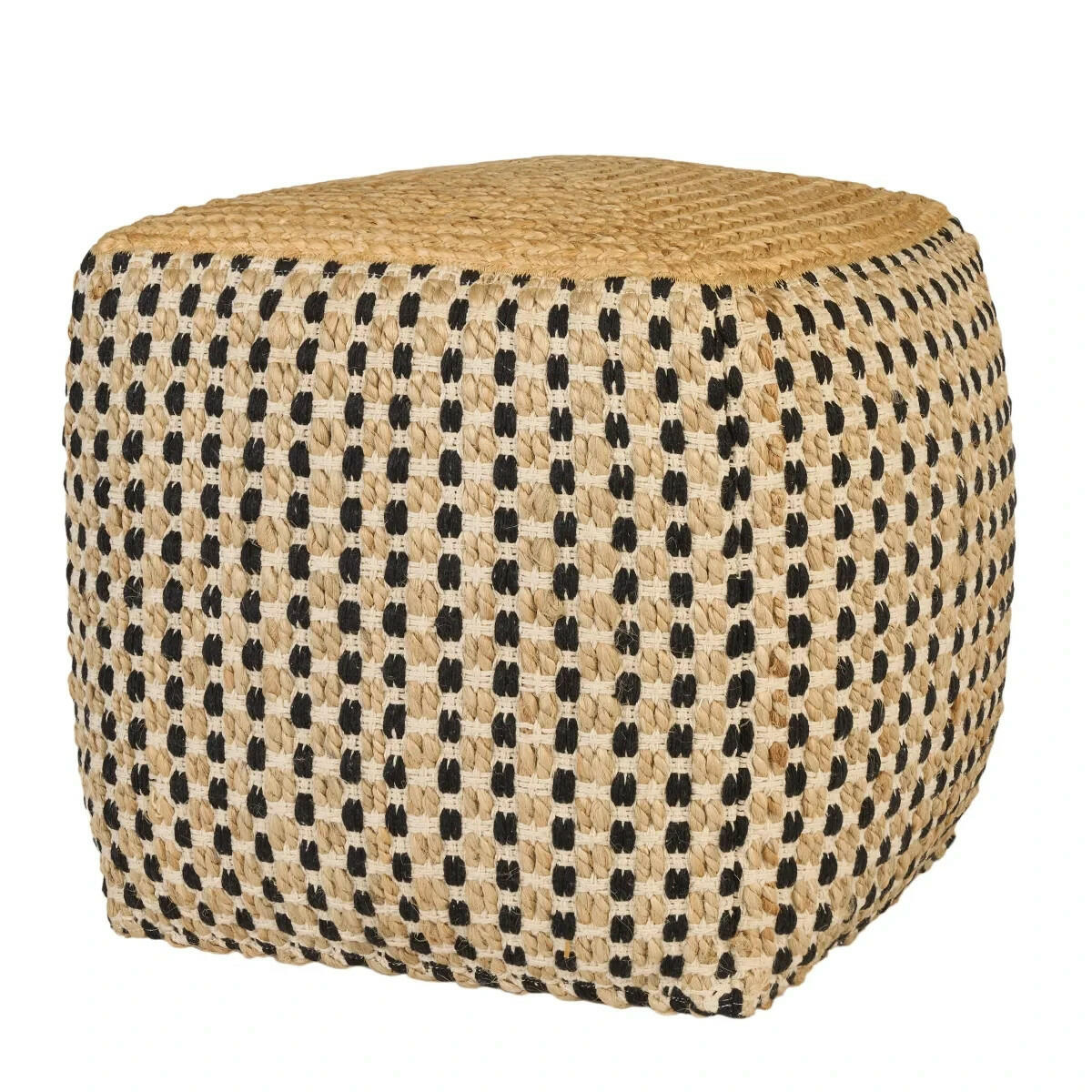 Nourison Jute/Cotton Pouf 16” x 16” x 16” - Black