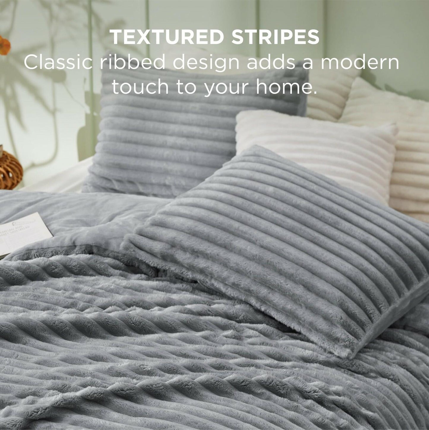 Frye 2" Solid Channel Luxury Faux Fur Comforter 3 Piece Queen Set, Reversible