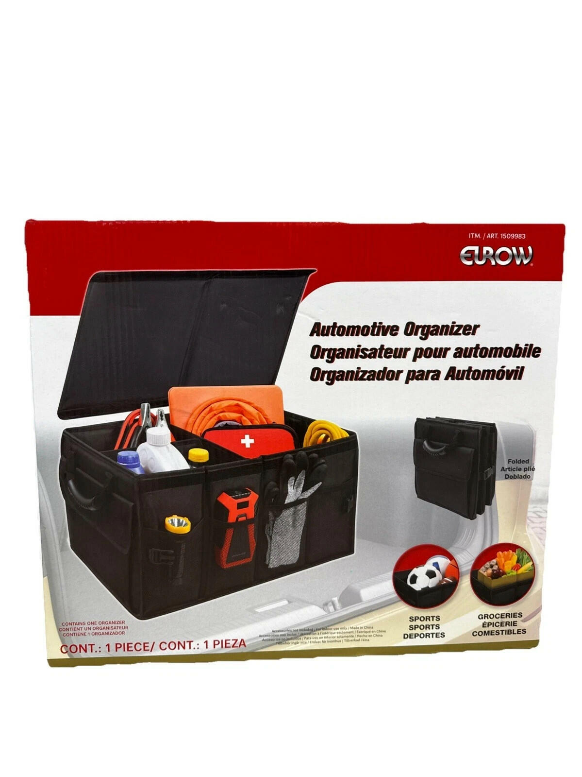 Eurow Automotive Organizer Car 1 Piece Black Trunk Organizer