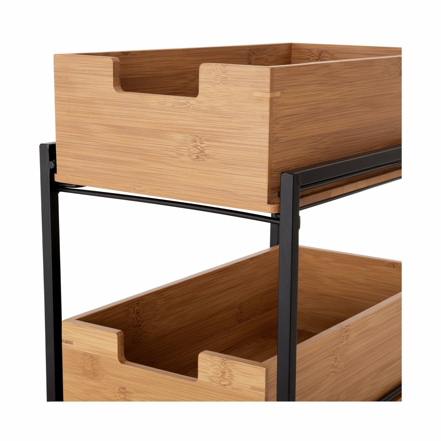 Seville Classics Bamboo Premium Organizer Storage Bins for Kitchen Silverware, Pantry, Closet, Office Desk, Pens, Utensils, Makeup, K Cup, Bamboo, 2-Tier Bin Set, Black