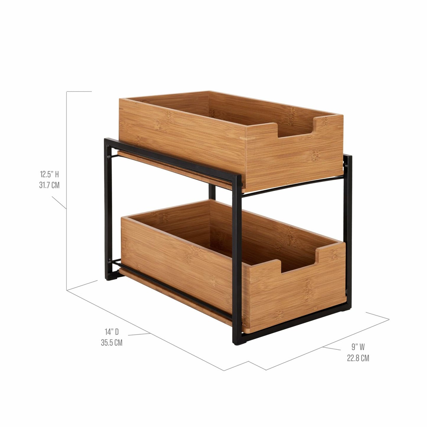 Seville Classics Bamboo Premium Organizer Storage Bins for Kitchen Silverware, Pantry, Closet, Office Desk, Pens, Utensils, Makeup, K Cup, Bamboo, 2-Tier Bin Set, Black