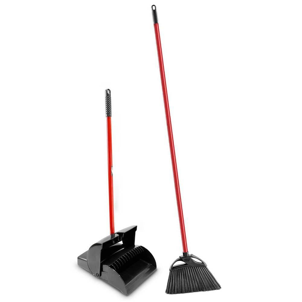 Libman 11 in. High Power Indoor/Outdoor Angle Broom with Steel Handle and Lobby Dustpan with Closed Lid Combo Set