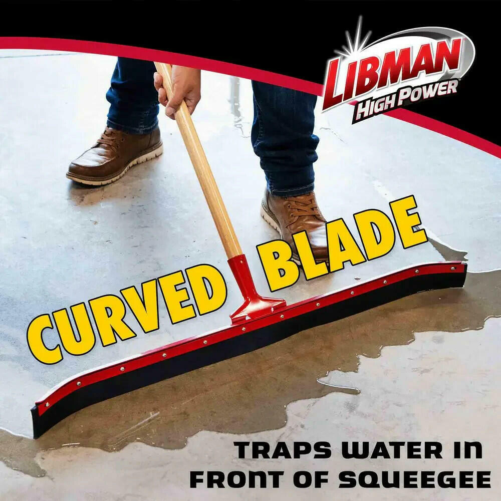 Libman 36 in. High Power Curved Rubber Floor Squeegee with 60 in. Wood Handle