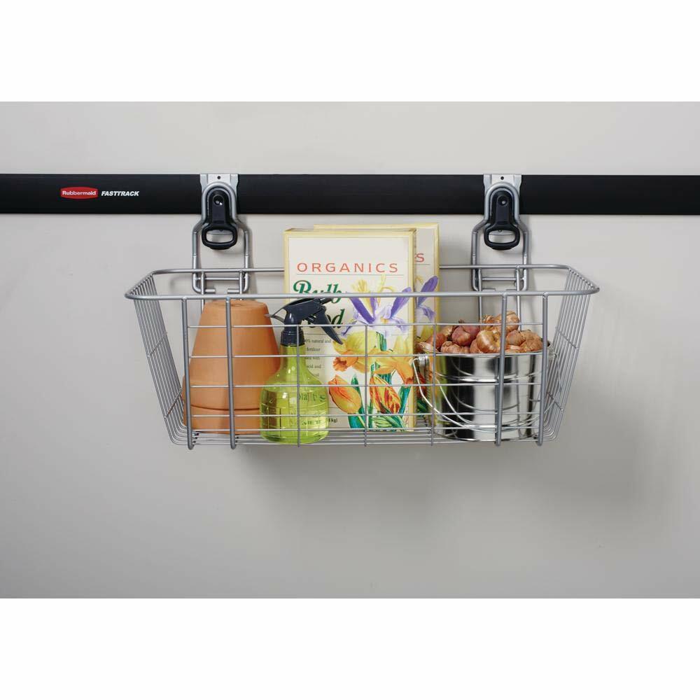 Rubbermaid Garage FastTrack Wire Wall Mounted Storage Wall Mounted Storage System Holds up to 50 pounds Satin Nickel for Tool/Toy/Sports Equipment