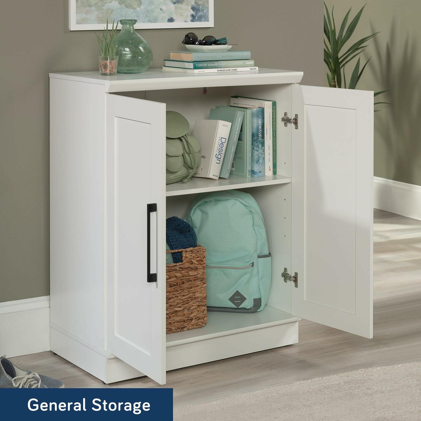HomePlus Small Kitchen Pantry Storage Cabinet with Adjustable Shelves, Living Room Storage Cabinet, Soft White Finish