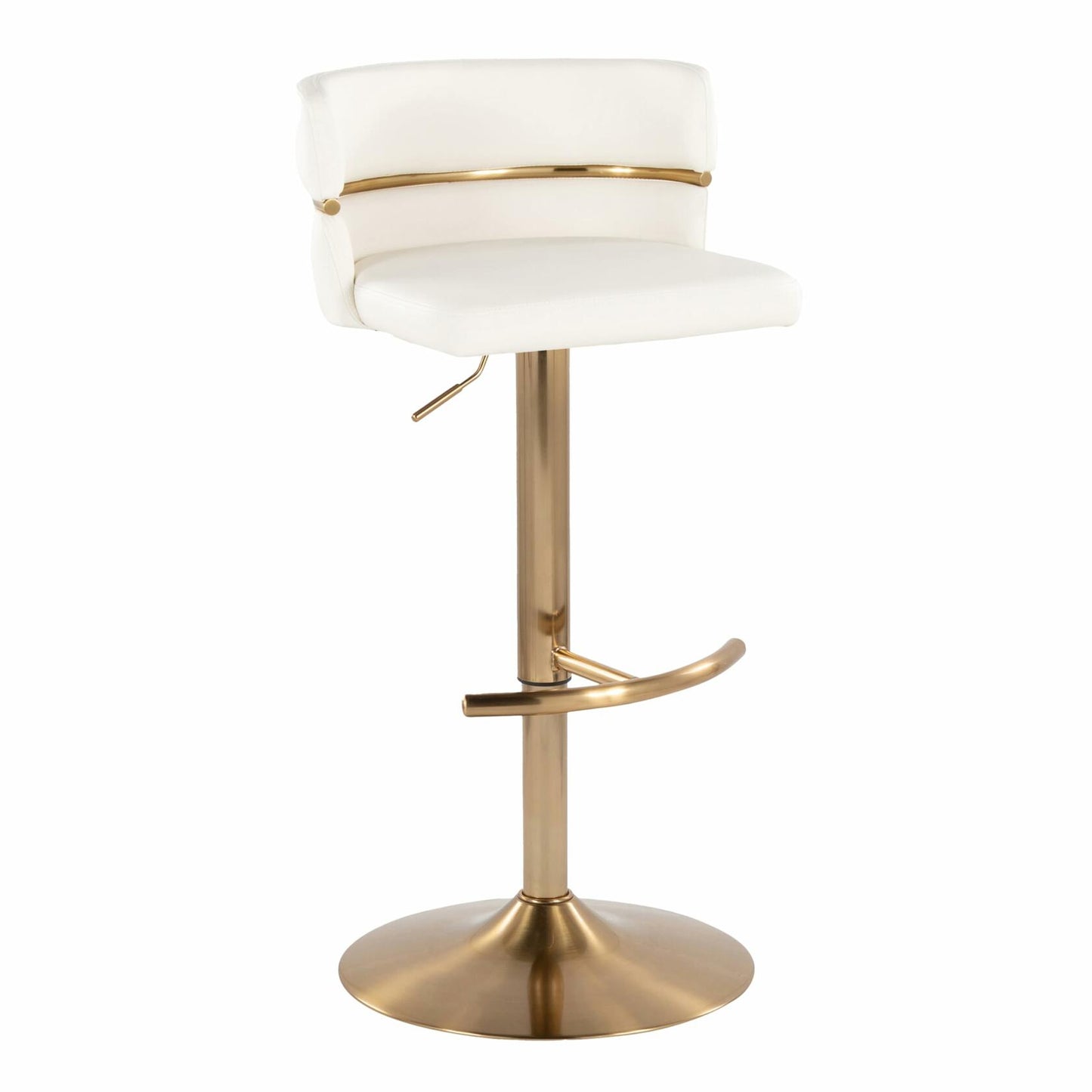 LumiSource Cinch Adjustable Bar Stool, Gold Bar Stools, Bar Chairs, Swivel Bar Stools, Bar Height Stools, Bar Stools Set of 2 (White Faux Leather)