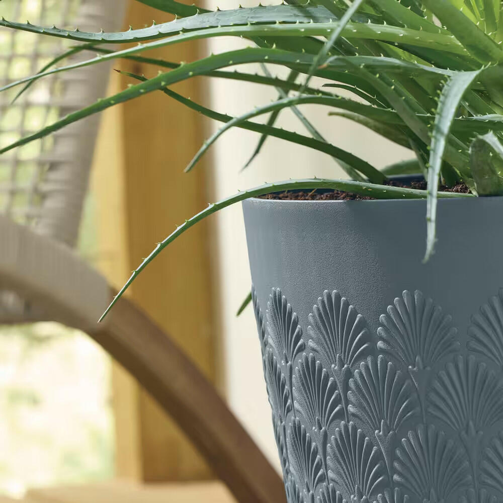 Vigoro Aviva Large Navy Blue Fiberglass Recycled Round Planter with Drainage Holes (16 in. L x 16 in. W x 14 in. H)