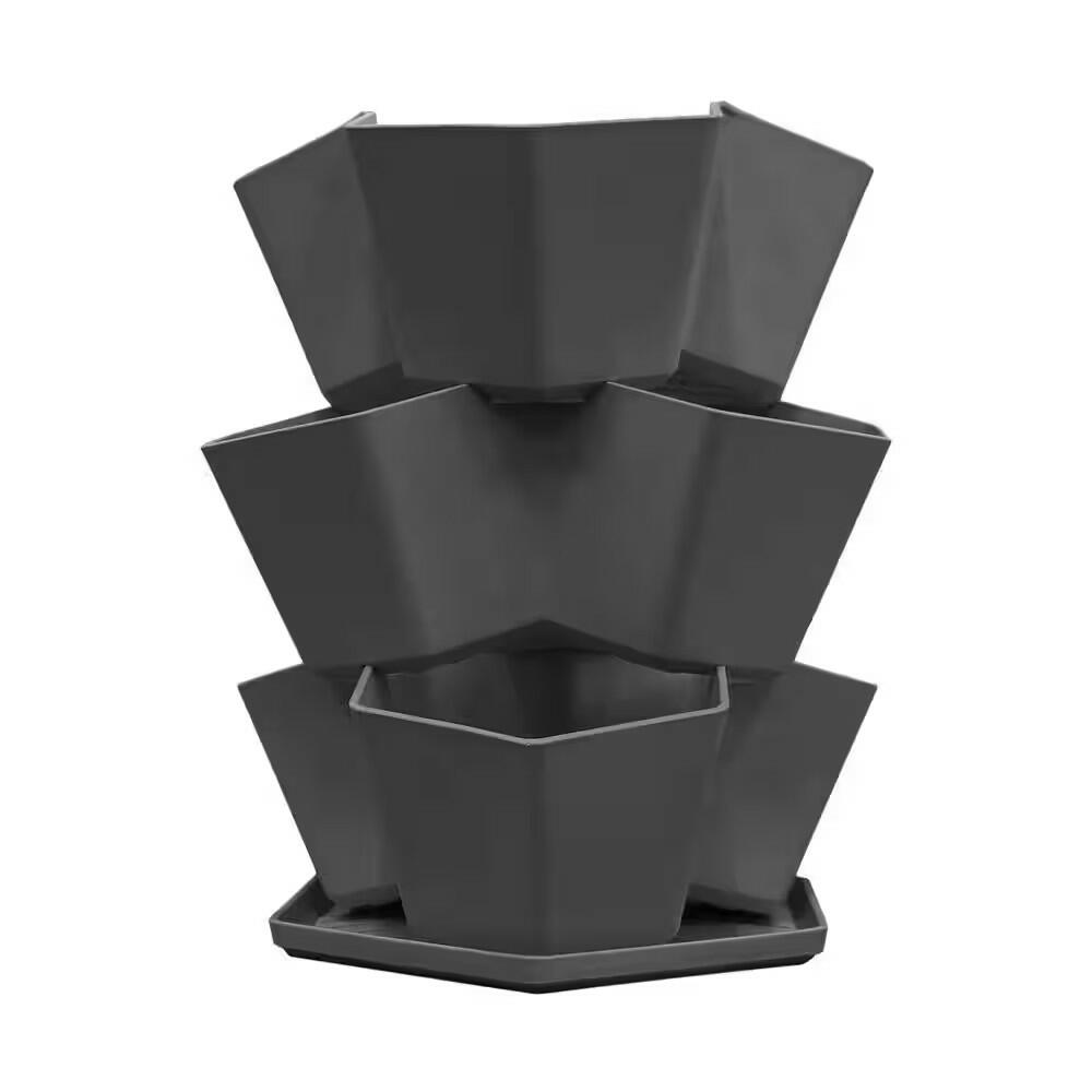 Vigoro Medium Slate Black Plastic 3-Tier Stacked Planter with Drainage Holes (15 in. L x 6 in. W x 16.5 in. H)