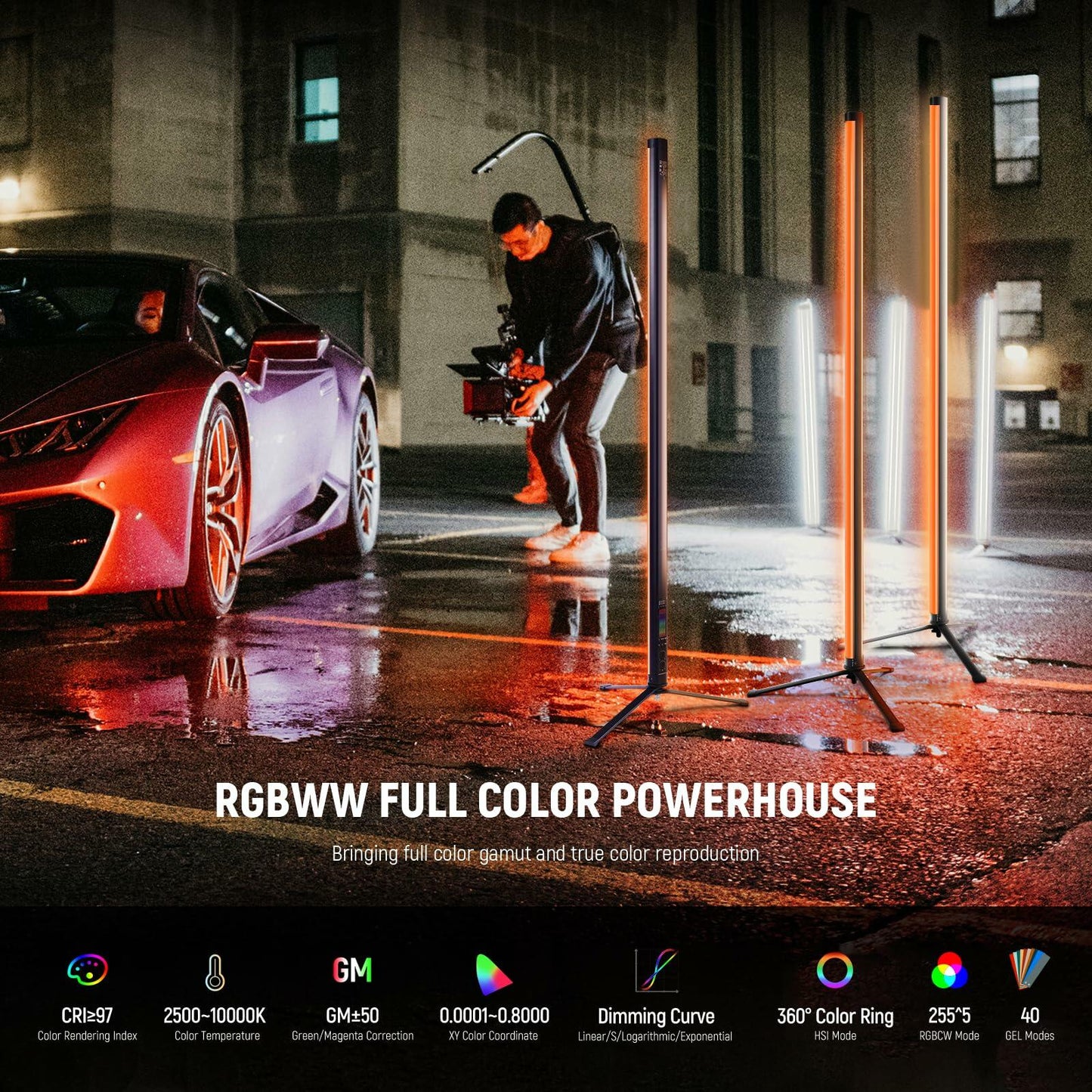 NEEWER TL120C RGB Tube Light, 42W Full Color RGBWW Photography LED Video Light Wand Stick with APP/2.4G/DMX Control, 7 Pixel Effects/18 Scenes, 2500K-10000K CRI97+ TLCI98+, 6000mAh Battery