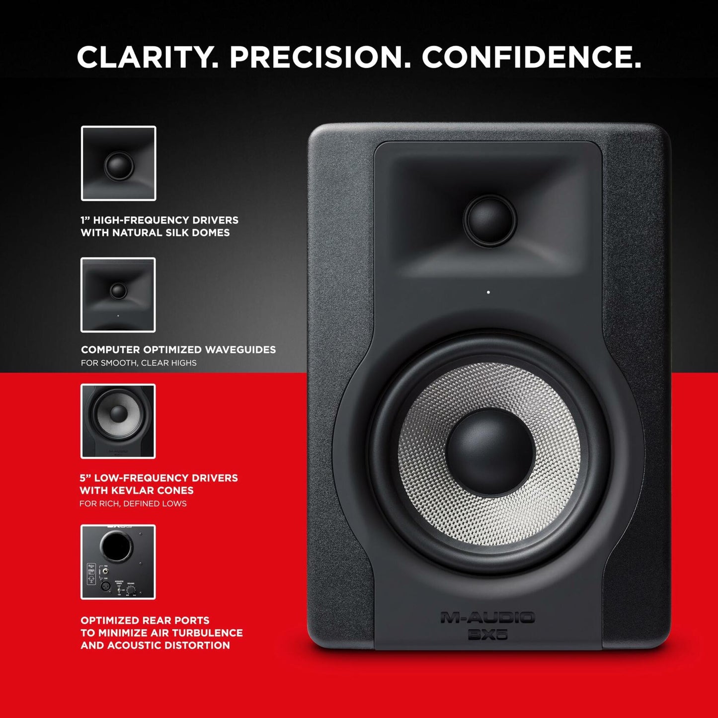 M-AUDIO BX5 Single 5" Studio Monitor Speaker for Music Production and Mixing with Acoustic Space Control, 2 Way Active Speaker