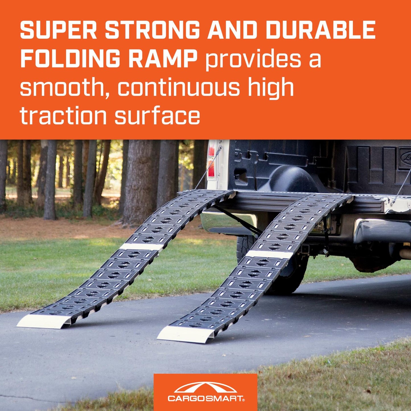 CARGOSMART 3086, Hybrid S-Curve Centerfold Ramp, For Use Easily And Safely Loading & Unloading Lawn Equipment, Motorcycles, ATVs, 750 Lb Per Ramp Capacity, Black, 1-Pack
