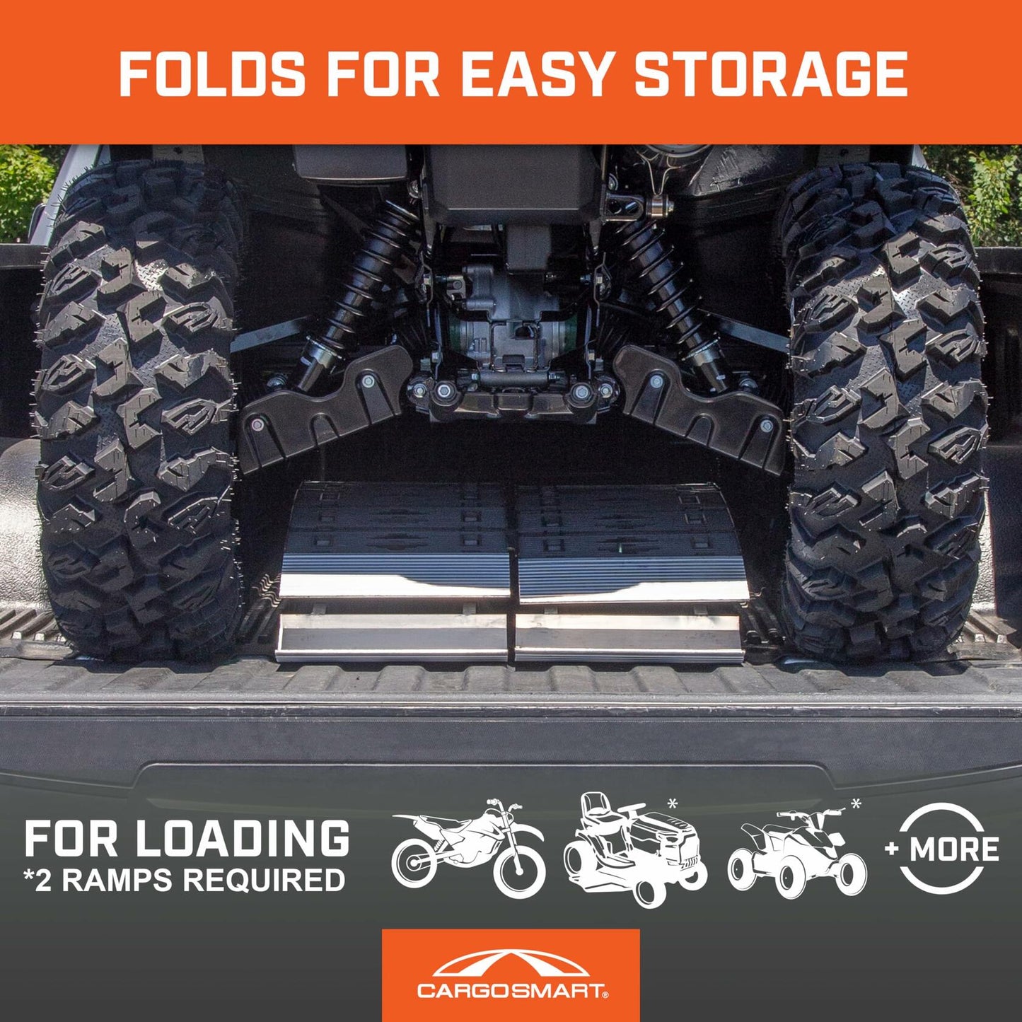 CARGOSMART 3086, Hybrid S-Curve Centerfold Ramp, For Use Easily And Safely Loading & Unloading Lawn Equipment, Motorcycles, ATVs, 750 Lb Per Ramp Capacity, Black, 1-Pack