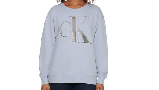Calvin Klein Women Sweatshirt Fleece CK Logo Pullover: Blue, Small