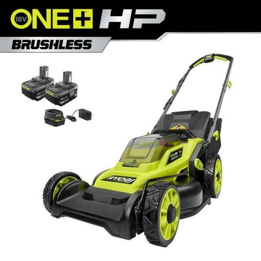 RYOBI ONE+ HP 18V Brushless 16 in. Cordless Battery Walk Behind Push Lawn Mower with (2) 4.0 Ah Batteries and (1) Charger