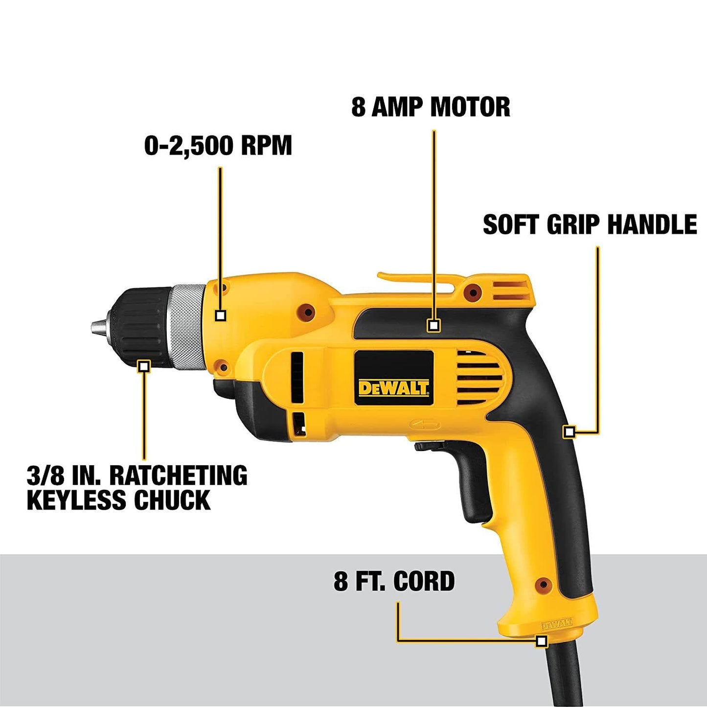 DEWALT 8 Amp Corded 3/8 in. Pistol Grip Drill