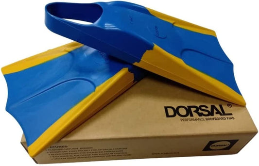 DORSAL Bodyboard Floating Swimfins (Flippers) Comfortable Natural Gum Rubber for Swimming, Diving, Surfing Color: Blue/Yellow S