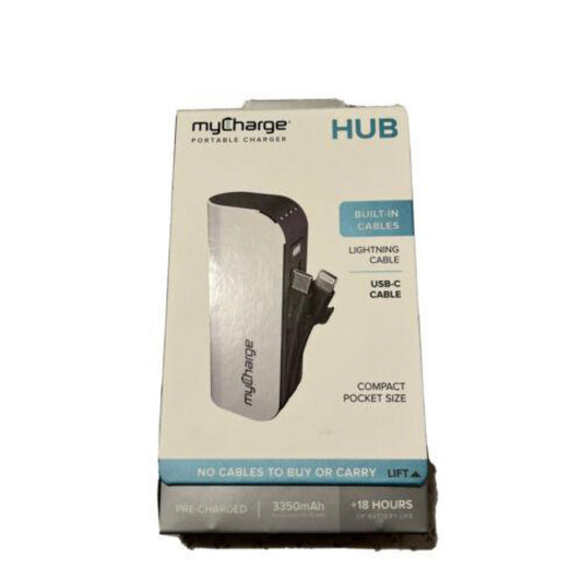 MyCharge Hub Mini 3350mah/2.4A Output Power Bank with Integrated Charging Cables