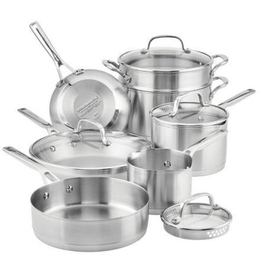 KitchenAid - 3-Ply Base Stainless Steel Cookware Set, 11-Piece