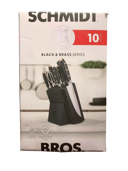 Schmidt Brothers Cutlery 10-piece Black & Brass Knife Block Set